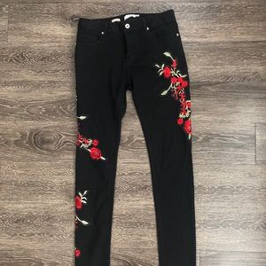 Topman Black Rose Embroidery Spray On Skinny Jeans
